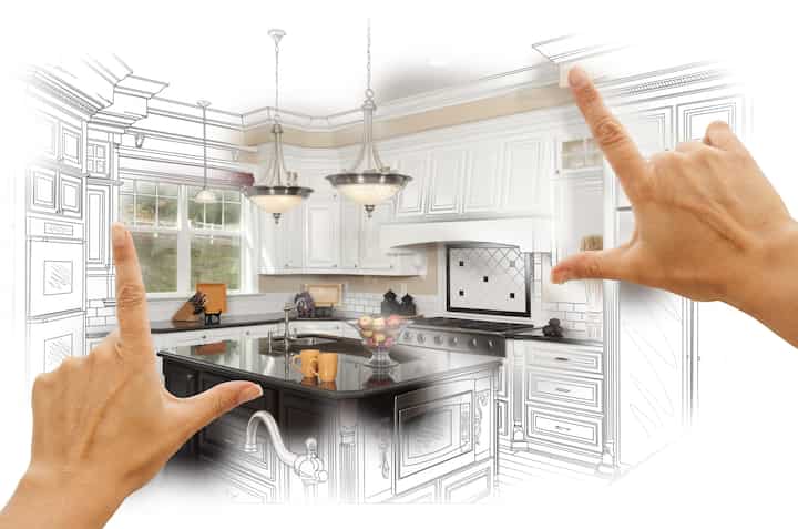 A kitchen renovation design with an open floor plan, featuring a large island and modern appliances in Stillwater